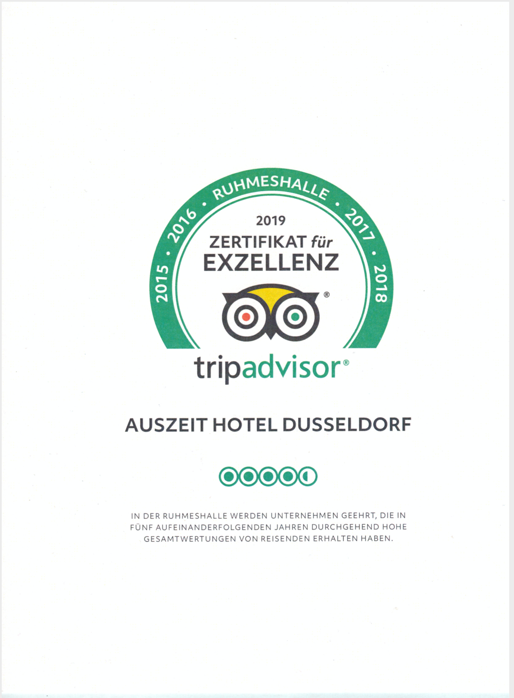 Tripadvisor Zertifikat Exzellenz 2019 Auszeit Hotel